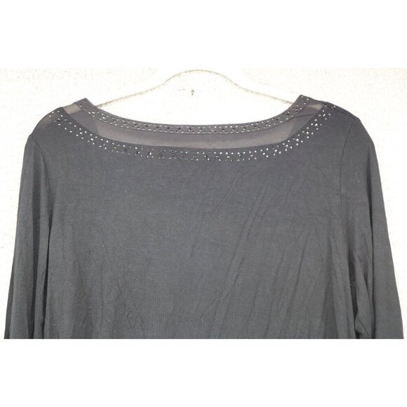 Belldini Black Long Bell Sleeves Studded Mesh Top-Large-Goth-Boho - Picture 11 of 11